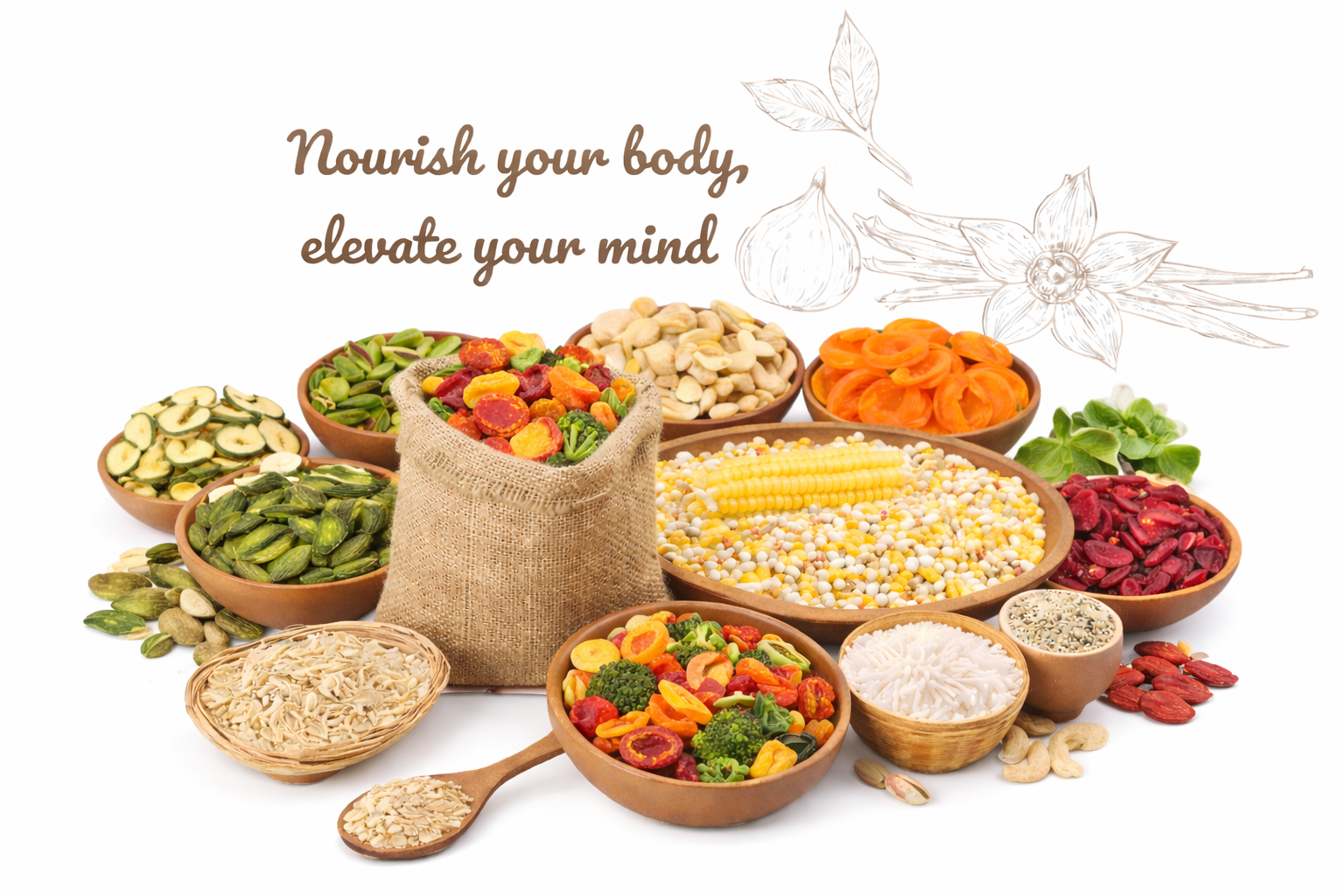 Graphic of organic produce and farming tools